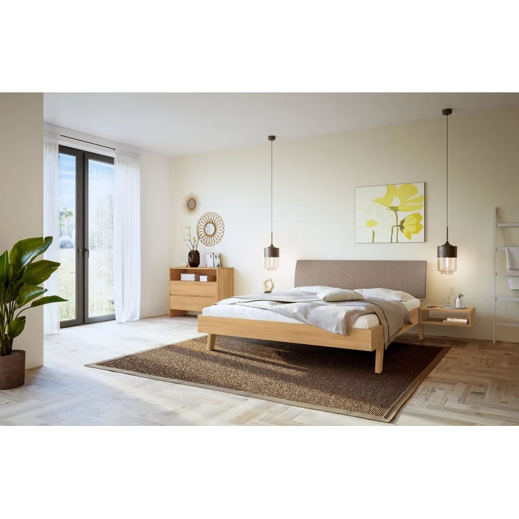 Hasena Massivholzbett Lorenzo Eiche bright mit Polsterkopfteil 200x200 cm, Komforthöhe 25 cm – Bild 2