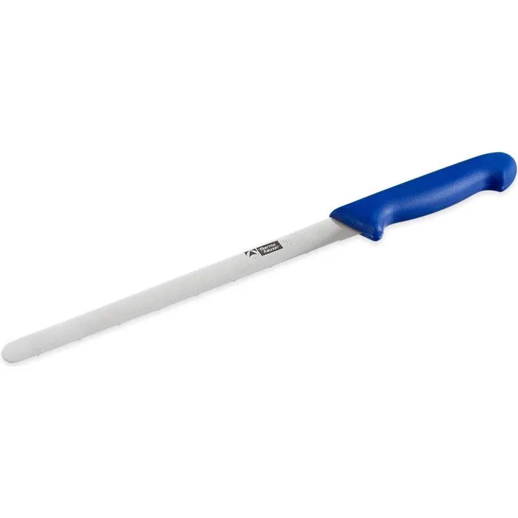 thermohauser Konditormesser (Stahl, rostfrei), einseitiger Sägenschliff, mit blauem Kunststoffgriff, Klinge 26 cm