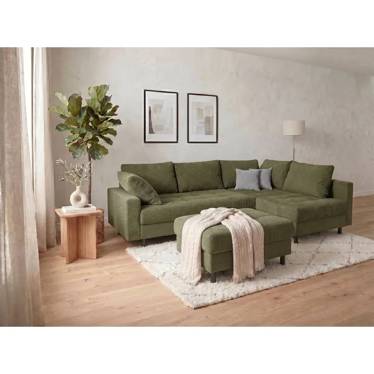 COLLECTION AB Ecksofa Toni XL L-Form 274 cm Set inkl. Hocker, Set: Sofa & Hocker, 2 Zierkissen, Bonell-Federkern
