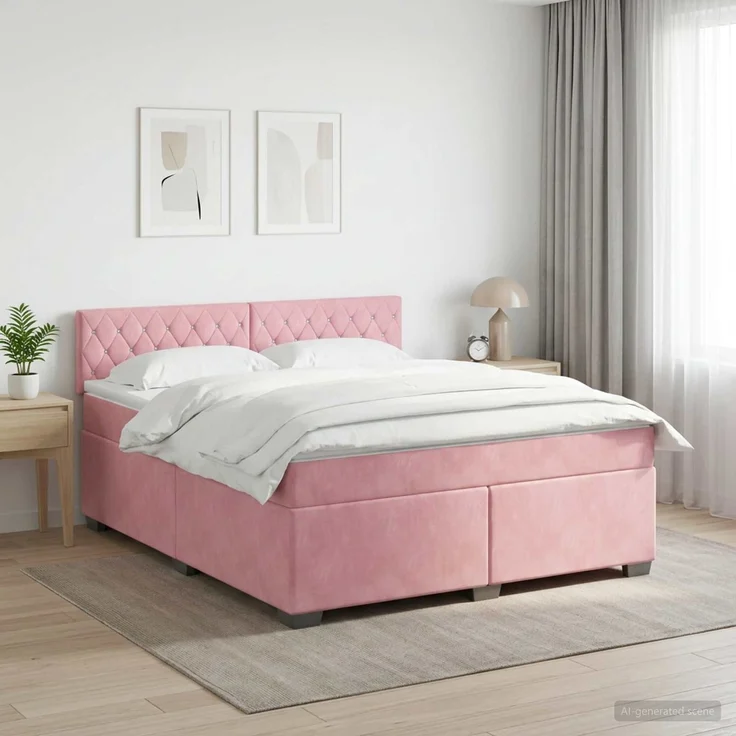vidaXL Boxspringbett mit Matratze mit Kopfteil Rosa 140 x 200 cm Samt 3450727 – Bild 1