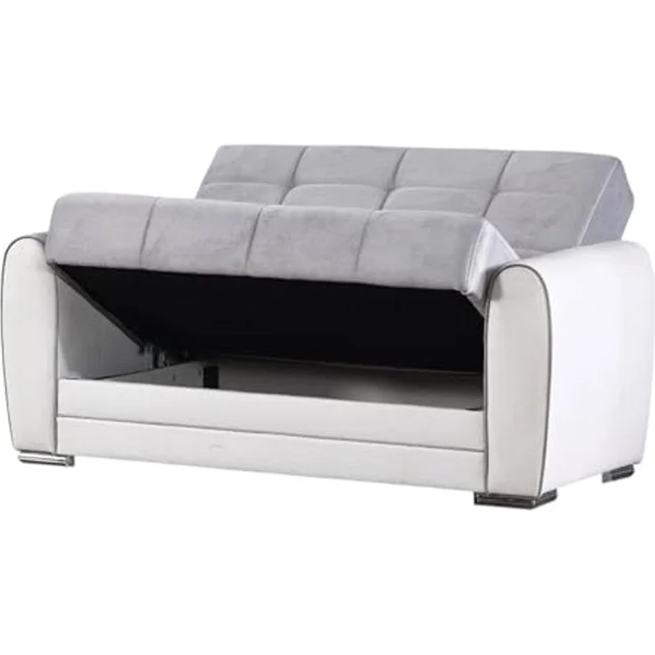 Dmora - Schlafsofa Pablito, Eck-Container-Schlafsofa aus Kunstleder und Stoff, Wohnzimmersofa mit klick-Klack-Öffnung und umkehrbarer Halbinsel, cm 163x84h91, Weiß und Grau – Bild 5