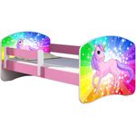 Kinderbett Jugendbett mit einer Schublade und Matratze Rausfallschutz Rosa 70x140 80x160 80x180 ACMA II (18 Pony Regenbogen, 80x180 cm)