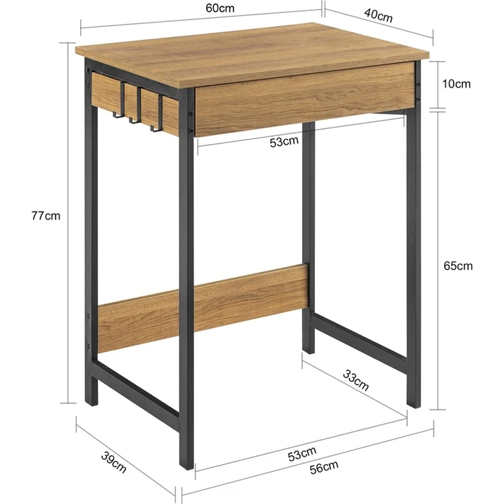 SoBuy FWT43-N Schreibtisch, MDF, Papierfurnier, Helle Eiche, 60 x 77 x 40 cm – Bild 3