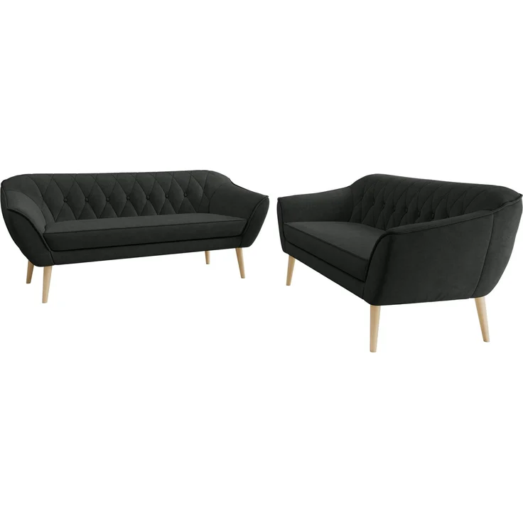 Wohnzimmerset Möbelset PIRS 3-3, Armlehnen, Wellenfederung, Buche Füße, Dreisitzer Sofa, Polstermöbel Set - Dunkelgrau Stukture – Bild 7