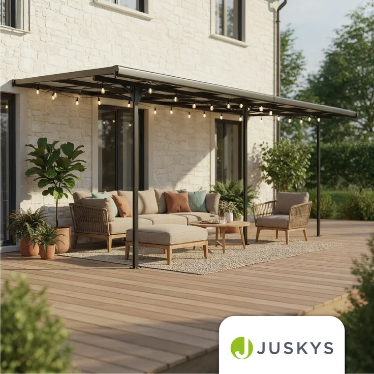 Juskys Terrassenüberdachung Borneo 5x3 m – Aluminium Terrassendach mit Doppelstegplatten Sonnenschutz Wandmontage Überdachung für Terrassen Dunkelgrau – Bild 7