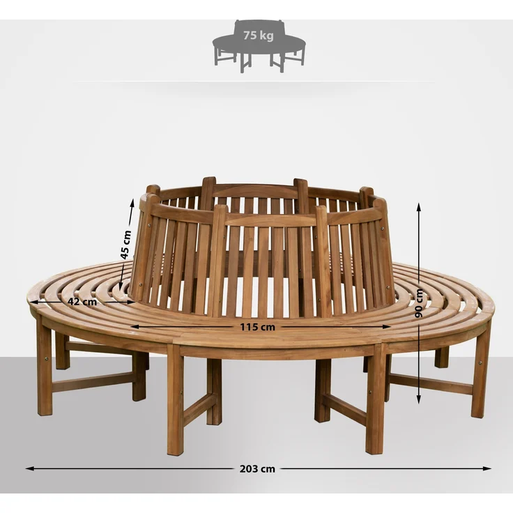 Baumbank TINAR - Braun 203x203x90 cm | Kreisrunde Sitzbank Mit Lehne Baumbank Gartenbank Für Baum – Bild 6