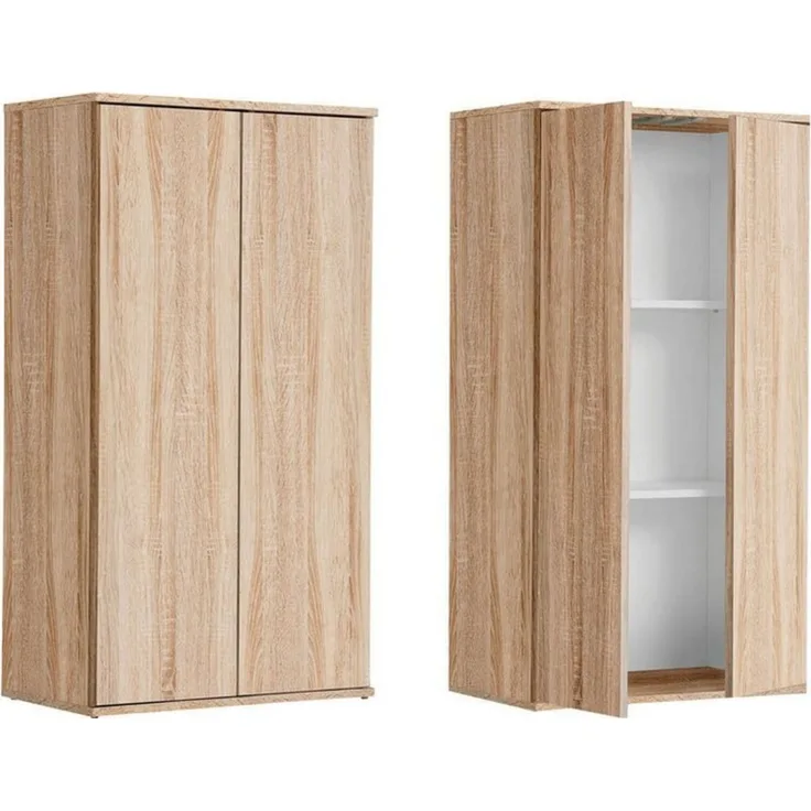 mokebo® Mehrzweckschrank 60 cm Breite mit Einlegeböden 'Der Schlanke', schmaler Schrank in Braun aus Holz, grifflose Öffnung, funktionaler Aktenschrank | Sonoma Eiche