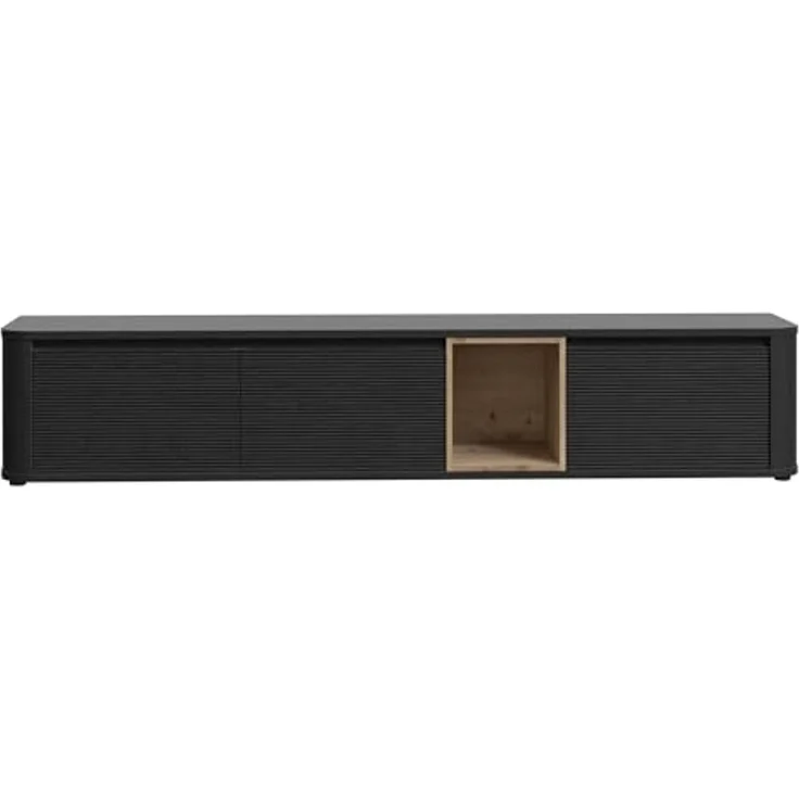 Forte BREATHTAKER TV-Schrank 220, modern minimalistisch, 3-türig, beleuchtetes Fach, Reliefstruktur, Holzwerkstoff, Cabezone/Artisan Eiche Holzdekor, 215 cm breit x 41,5 cm hoch x 41,3 cm tief – Bild 3