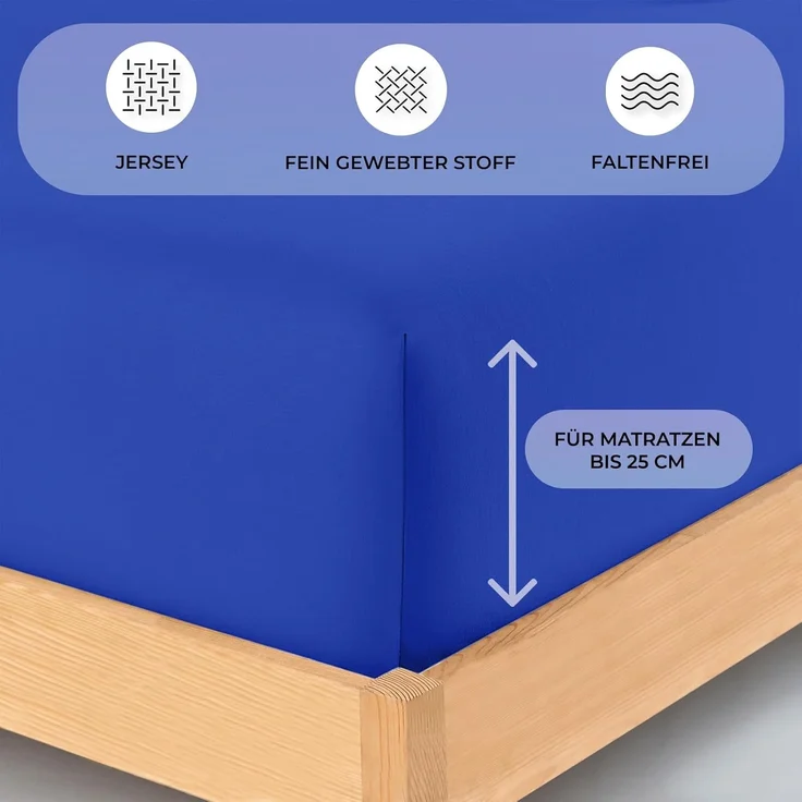 Buymax® Spannbettlaken 90x200 cm Baumwolle 100% Spannbetttuch Bettlaken Jersey, Matratzenhöhe bis 25 cm, Farbe Dunkelblau – Bild 3