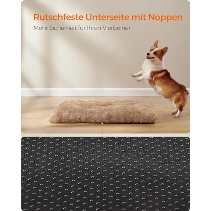 Feandrea Hundebett, Hundekissen, Flauschige Hundematte, Langer Plüsch, 110x73 cm, weiche Polsterung, waschbar, multifunktional, Kamelbraun PGW203K01 – Bild 7