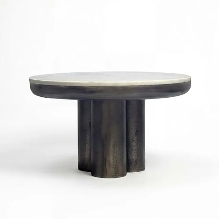 Couchtisch Metall mit weißer Marmor Tischplatte 60cm Rund - Design Wohnzimmertisch Aluminium - Alu Loungetisch Säulenbein - Moderner Beistelltisch Sofatisch - Edler Kaffeetisch Handmade