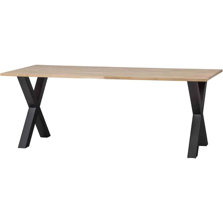 Esstisch Tablo Eiche, X-Gestell aus Metall, modern rechteckig, natur, 220 cm, für 6–8 Personen