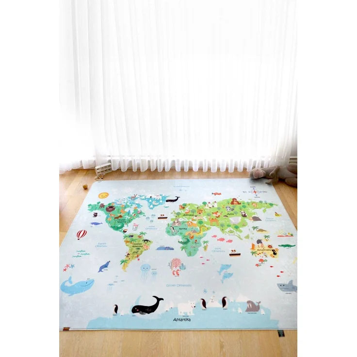 Spielmatte mit Weltkarte 44 x 44 x +0 cm +null Blau 89860189 [en. casa] – Bild 1