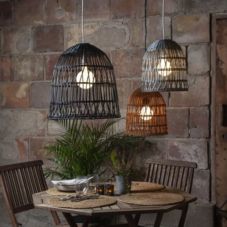 Geflochtener Lampenschirm ,Knute, aus Rattan, klein, schwarz, E27, outdoor – Bild 3