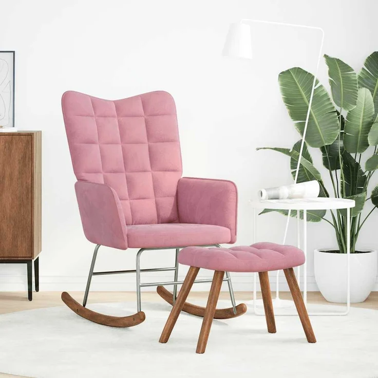 vidaXL Schaukelstuhl mit Hocker Pink Velvet 4016847 – Bild 1