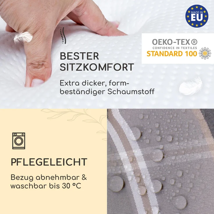 Sylt Polsterauflage Sesselauflage Kopfkissen Polyester 50 x 120 x 9 cm Hellgrau / Grau – Bild 5