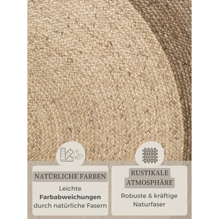 XXXL Juteteppich Jutta, rund, Creme und Greige, Oeko-Tex® Standard 100, beidseitig verwendbar, für Fußbodenheizung geeignet, pflegeleicht, strapazierfähig, Durchmesser 240 cm – Bild 4