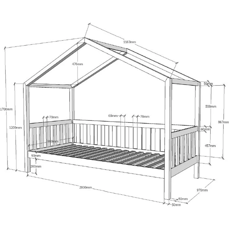 Hausbett Kapua 210x97x170 Kinderbett Massivholz Weiß – Bild 5