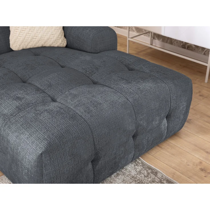 luma-home Modernes Ecksofa mit Ottomane rechts, mit markanten Steppungen, Chenille in Grau, 234 x 161 x 79cm – Bild 6