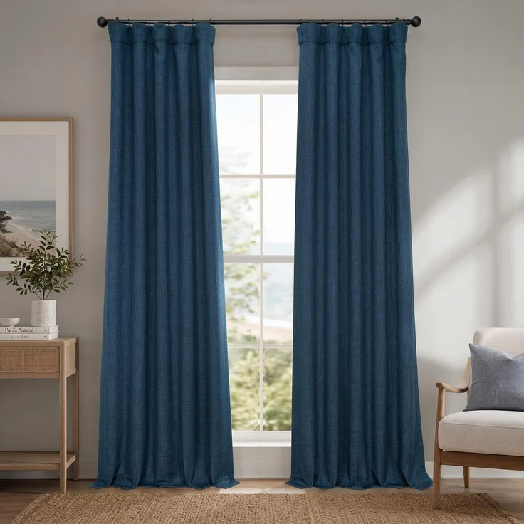 HPD Half Price Drapes Verdunkelungsvorhänge aus Leinenimitat, 213 cm lang, luxuriöse Leinenvorhänge für Schlafzimmer und Wohnzimmer (1 Paneel), 127x213 cm, Dunkelblau