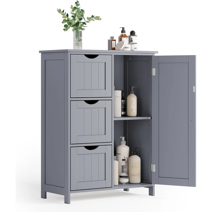 Vasagle Badezimmerschrank, schmaler Badschrank, Beistellschrank, Kommode, mit Schubladen, Schranktür, verstellbare Ablage, x x cm,, Taubengrau, 3 – Bild 2