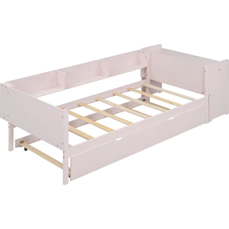 90*200cm, Flachbett, mit ausziehbarem Bett, mit Schreibtisch, drei Regale an der Seite des Bettes, Rosa – Bild 8