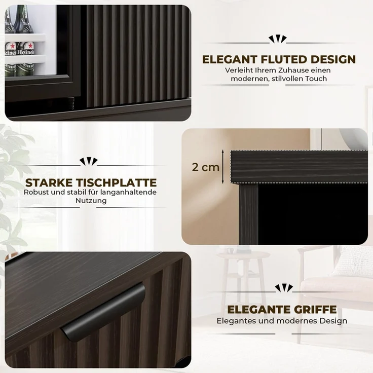 Weinschrank Barschrank mit 92L Kühlschrank, Schublade und Riffeldesign, Schwarz – Bild 6