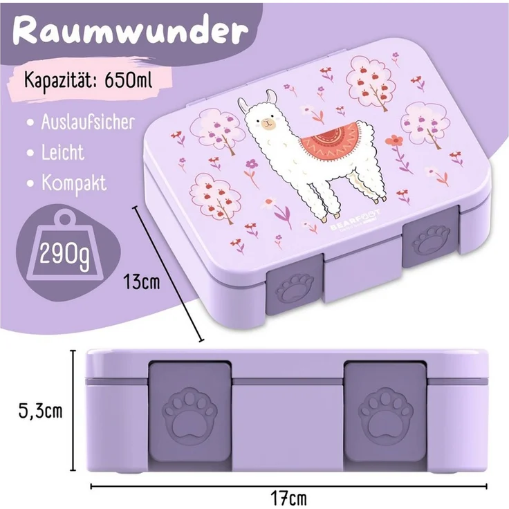 BEARFOOT Lunchbox Brotdose mit Fächern, leicht & auslaufsicher - Lama lila, PP, ABS, Silikon, Kindergarten und Schule - Mädchen und Jungen, Vesperbox, Snackbox – Bild 2