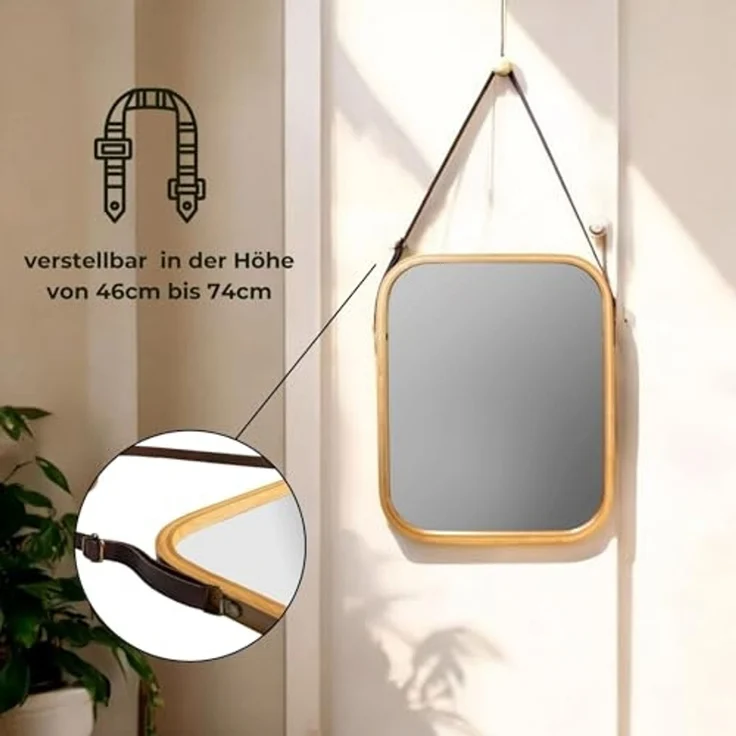 osoltus Edge Badspiegel Wandspiegel Bambus mit Aufhängung – Bild 4