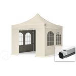 3x3 m Faltpavillon PROFESSIONAL Alu 40mm, Seitenteile mit Sprossenfenstern, creme