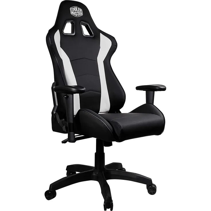 Cooler Master Caliber R1 Ergonomischer Gamingstuhl, Bürostuhl mit einstellbarer Armlehne, Lenden- und Nackenkissen, atmungsaktives Kunstleder, bis zu 150 kg Belastbarkeit - Weiß/Schwarz