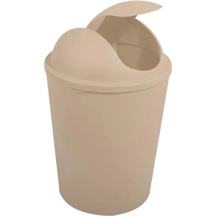 MSV Kosmetikeimer Abfalleimer Schwingdeckeleimer 5,5 Liter Kunststoff Beige