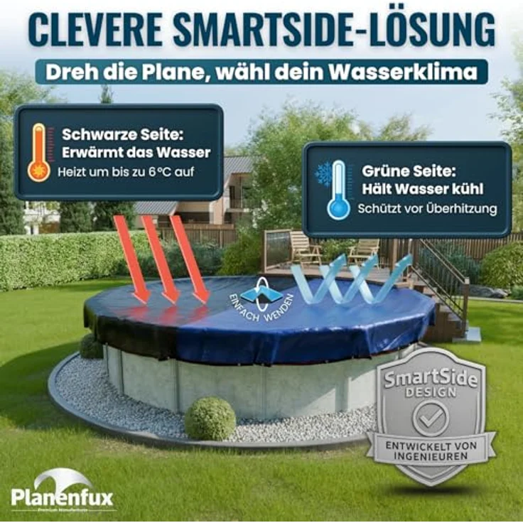 Planenfux® Pool-Abdeckplane Poolplanen rund PE Material - Blau (PARENT), Ø 244 - 280 cm Poolabdeckung rund aus verstärktem 200g/m² PE Material – Bild 7