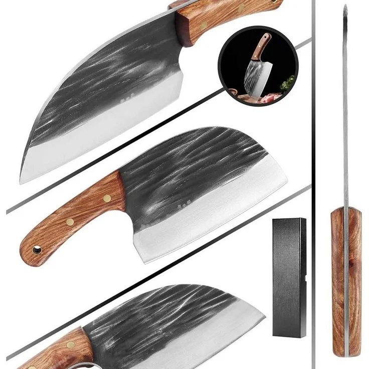Muxel Messerschärfer Premium-Messer Vielseitig, Handgeschmiedet, Rustikal Hackmesser und, schwer mit Lederscheide – Bild 3