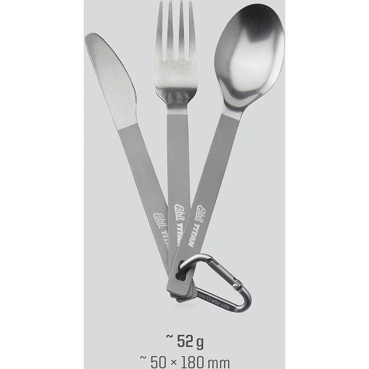 Esbit Besteck-Set Esbit Titan Besteck-Set 3-tlg. mit Karabiner und Tasche – Bild 4