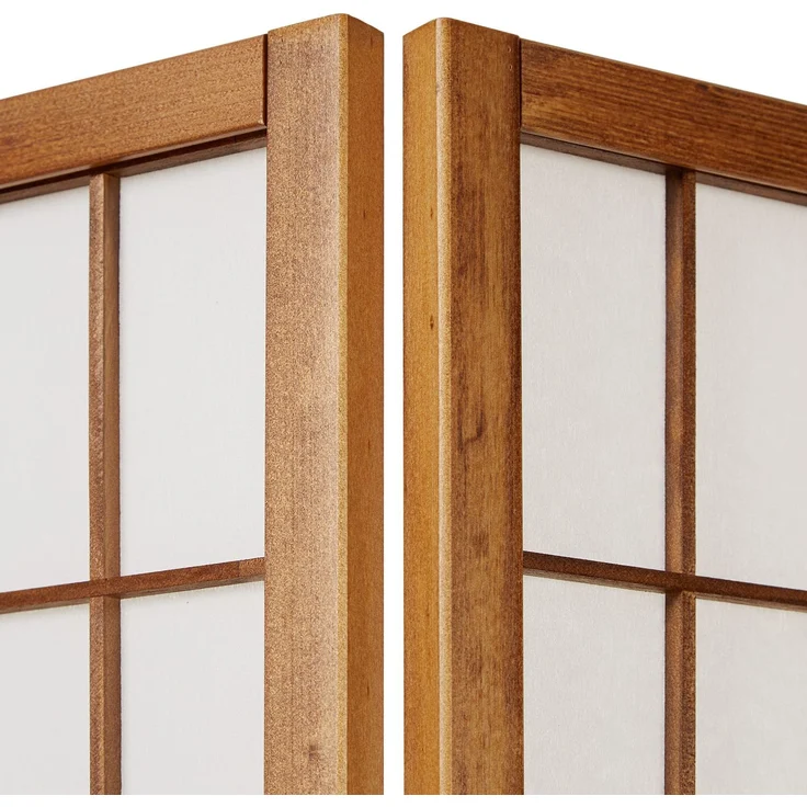 Paravent Raumteiler 4 teilig, Holz Reispapier Braun & Weiß – Bild 7