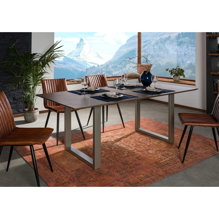 Esstisch Akazie 180x90 grau lackiert / U-Beine silber matt SWISS EDGE – Bild 8