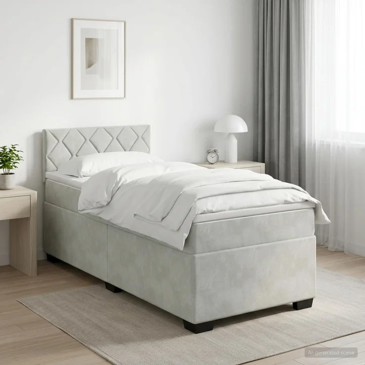 vidaXL Boxspringbett mit Matratze Hellgrau 90 x 190 cm Samt 3450626 – Bild 1