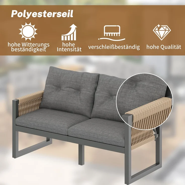 LVHOM 7-tlg. Gartenmöbel-Set, Lounge-Set für 6–7 Personen, wetterfeste Sitzgruppe inkl. Esstisch und abnehmbarem Servierwagen mit Stauraum, Grau/Eiche – Bild 5
