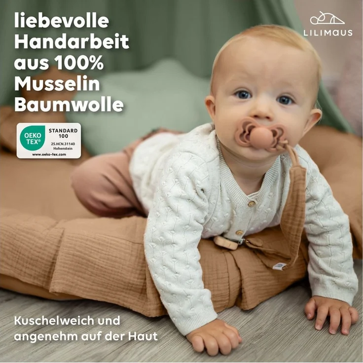 lilimaus Bodenkissen Sitzkissen für Kinder aus Musselin - Spielmatte & Kuschelecke, mit zarter Rüscheneinfassung - zum Lesen, Spielen & Kuscheln – Bild 2