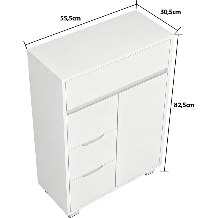 Halupeit Weißer Badezimmer-/Wohnzimmerschrank mit drei verstellbaren Einlegeböden, vier Schubladen und einer Tür, 30,5 x 55,5 x 82,5 cm – Bild 4