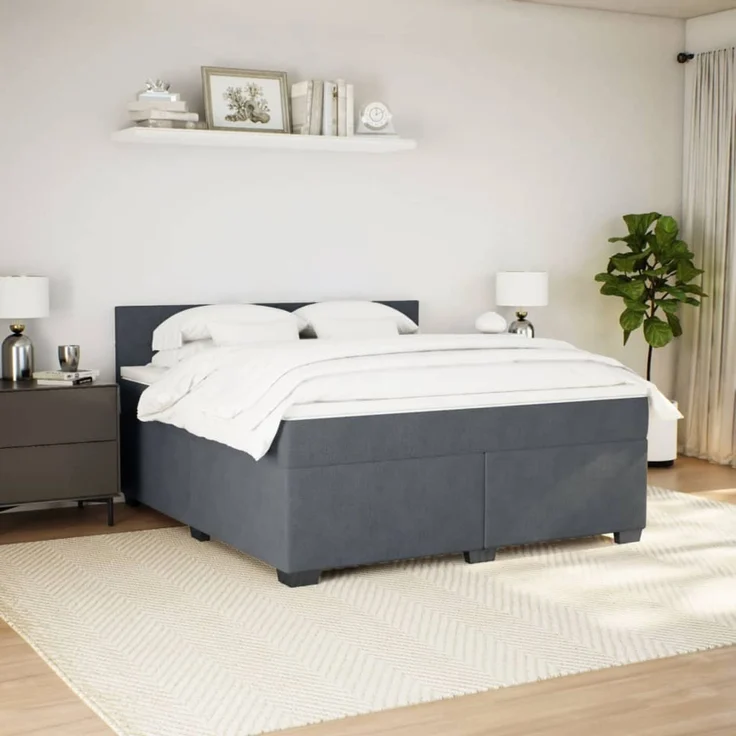 vidaXL Boxspringbett mit Matratze Dunkelgrau 180x200 cm Samt 3286379 – Bild 3