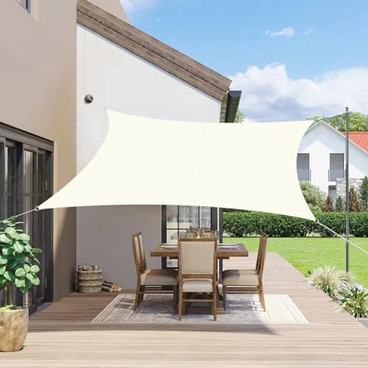 SUNNY GUARD Sonnensegel Wasserdicht 3x3m Rechteckig Sonnenschutz Wetterschutz Segel Baldachin UV Schutz für Balkon Terrasse Garten, Dunkler Creme – Bild 1