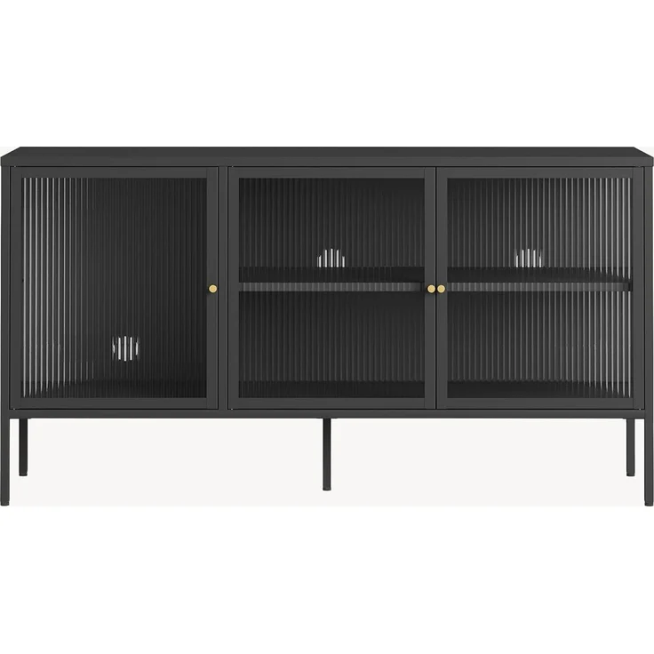 Vitrinen-Sideboard Vinterhavn Stahl 3-türig 80x150x40 cm Schwarz [en. casa] – Bild 6