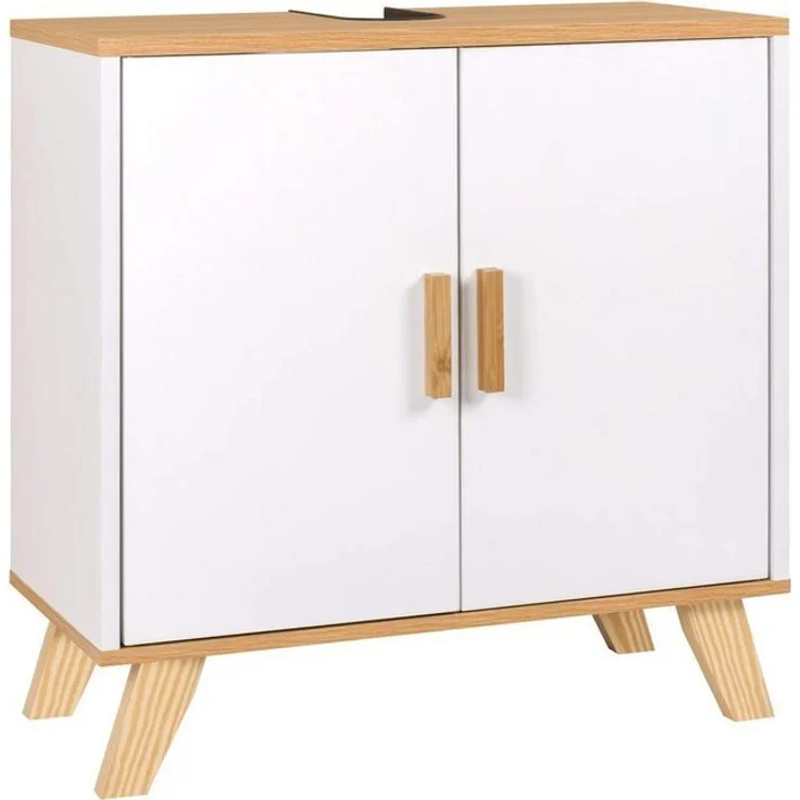 EUGAD Waschbeckenunterschrank (1-St) Badezimmerschrank mit 2 Türe Weiß – Bild 4