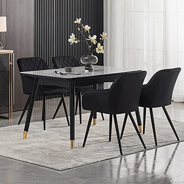 TUKAILAI Esszimmerstühle 2er Set aus Samt, Küchenstuhl Polsterstuhl Wohnzimmerstuhl Sessel mit Armlehnen Rückenlehne Metallbeinen, für Küche Esszimmer Wohnzimmer Lounge,Schwarz – Bild 6