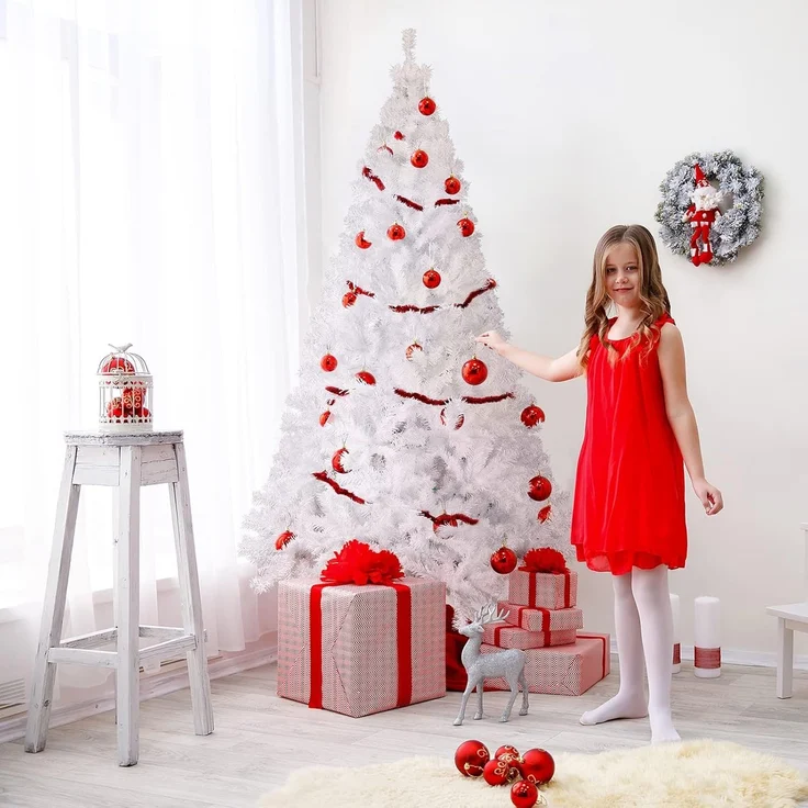 SALCAR Weihnachtsbaum Künstlich 180 cm Weiss, Künstlicher Tannenbaum mit Handschuhen und Metallständer, Weihnachtsbäume als Weihnachtsdeko Innen – Bild 2