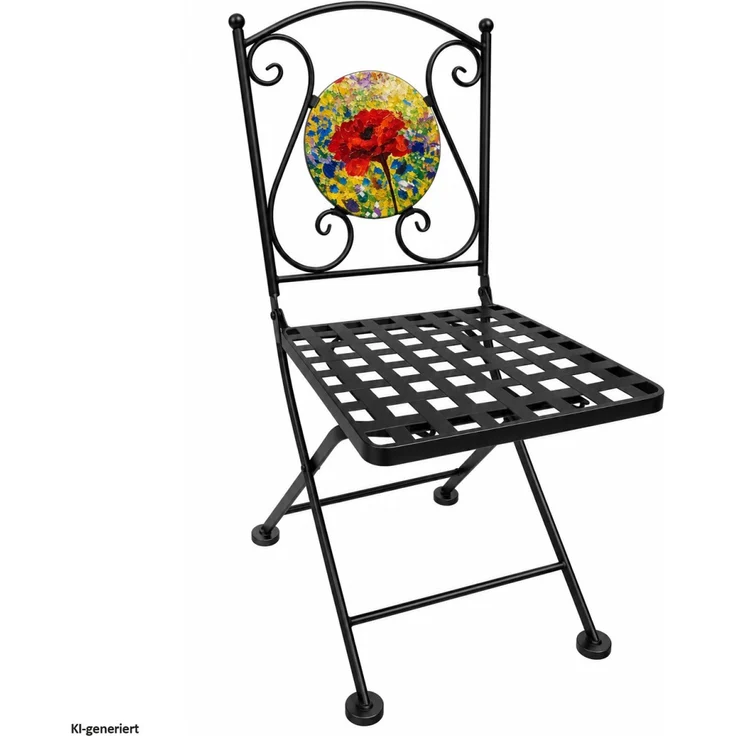 HTI-Living Gartenstuhl 2er Set Gartenstühle Celia klappbar Schwarz mit Mohnblume Motiv (2er Set) – Bild 3