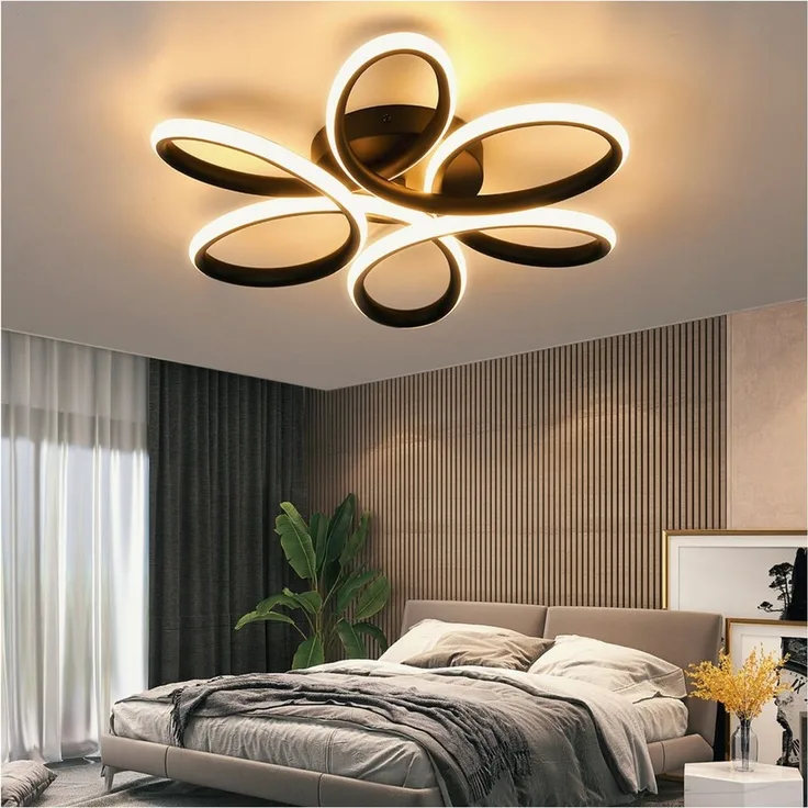 oyajia LED Deckenleuchte 36W/60W Modern Schwarz LED Deckenlampe in Blumenförmiges Design 3000K, LED fest integriert, Warmweiß, LED Deckenleuchte für Wohnzimmer Schlafzimmer Küche Flur Büro