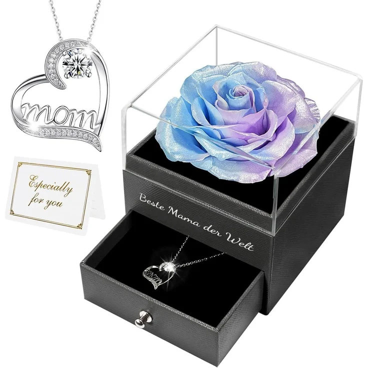 Muttertag Beste Mama der Welt Ewige Rose Halskette Geschenk Blau Violett – Bild 1